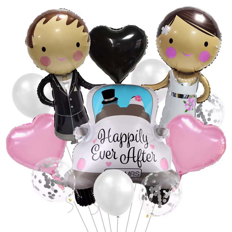 Belle mariée et marié voiture de mariage paquet de ballons en aluminium fête de mariage décoration d