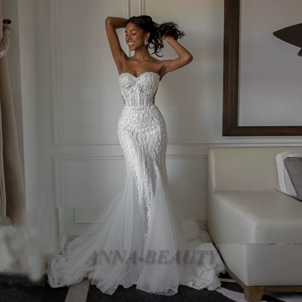 Anna Charmante Robe de Mariée pour Femme, Sirène Chérie, Fermeture Éclair en Fibre avec Bouton, Tull