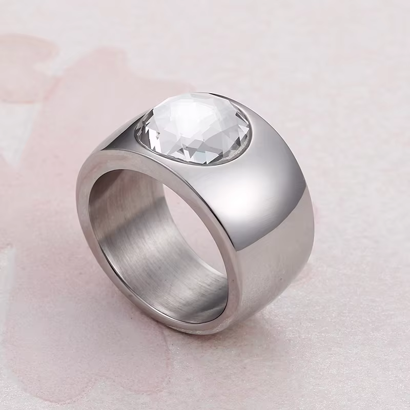 KALEN – bagues en pierre de couleur or pour femmes, grand Zircon, couleur argent, acier inoxydable p