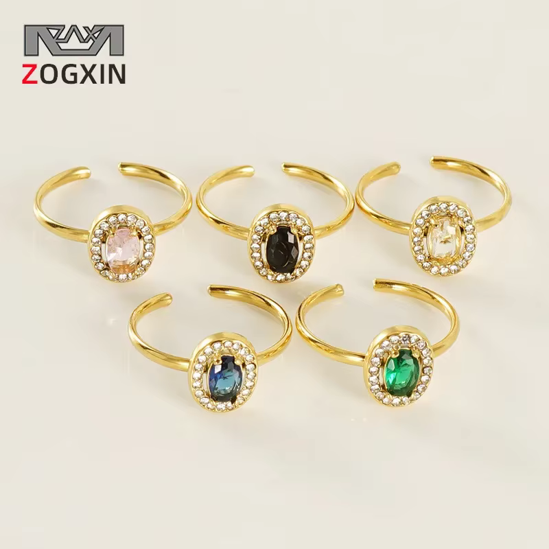 Bague ouverte réglable en acier titane avec diamants, bague de luxe pour femme, double couche, bande