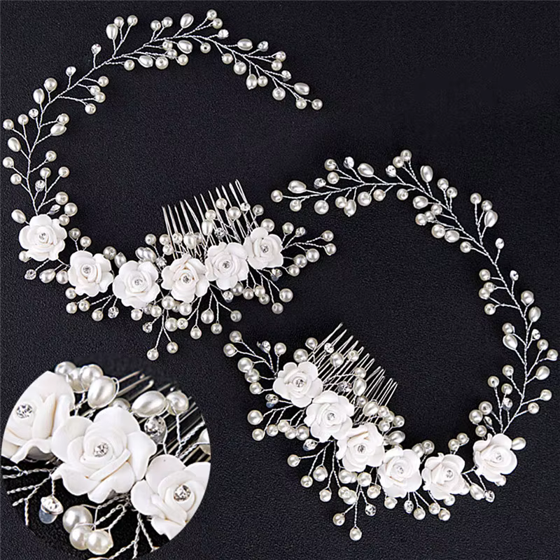 Peignes à cheveux de mariage en perles pour femmes, accessoires pour patients, pièce de sauna à fleu