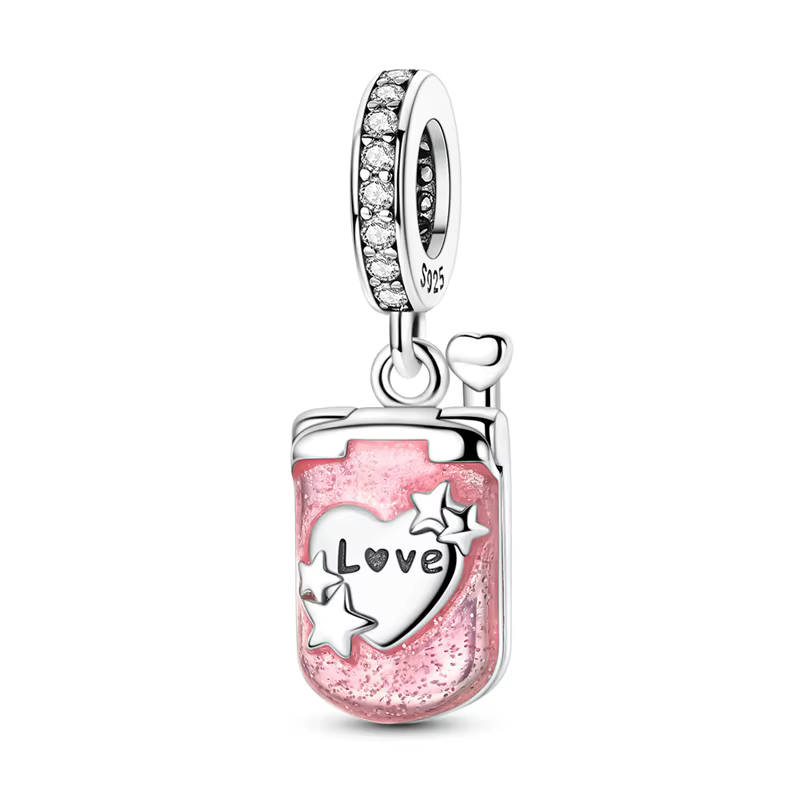 Breloques en argent Sterling 925, perle en Zircon rose pour téléphone portable, adaptées au Bracelet