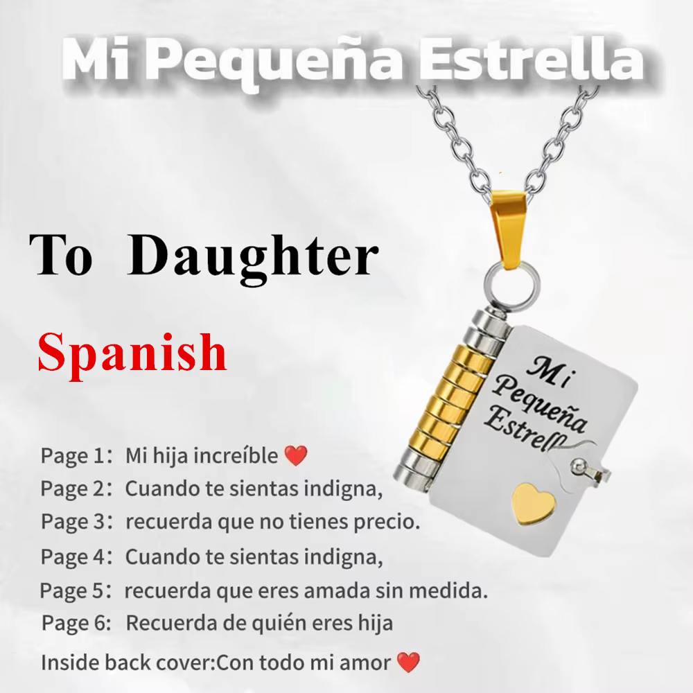 Collier ouvrable en forme de livre pour fille, petite-fille, fils, avec motifs 'Mi Campeón' et 'Mein