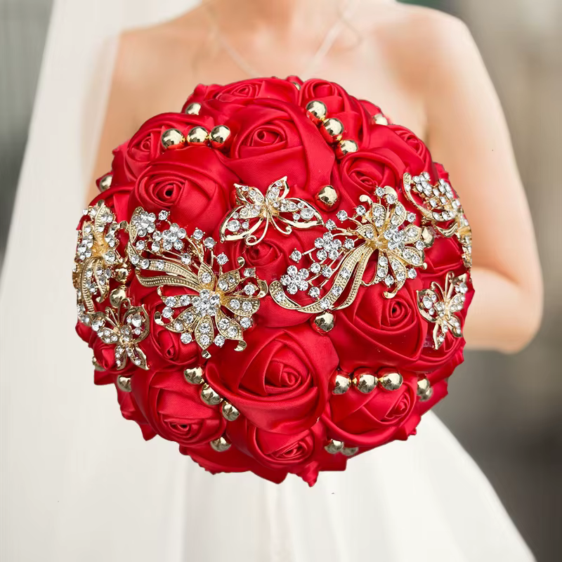 Offre spéciale rouge luxe magnifique mariage Bouquet de mariée élégant perle mariée demoiselle d'hon