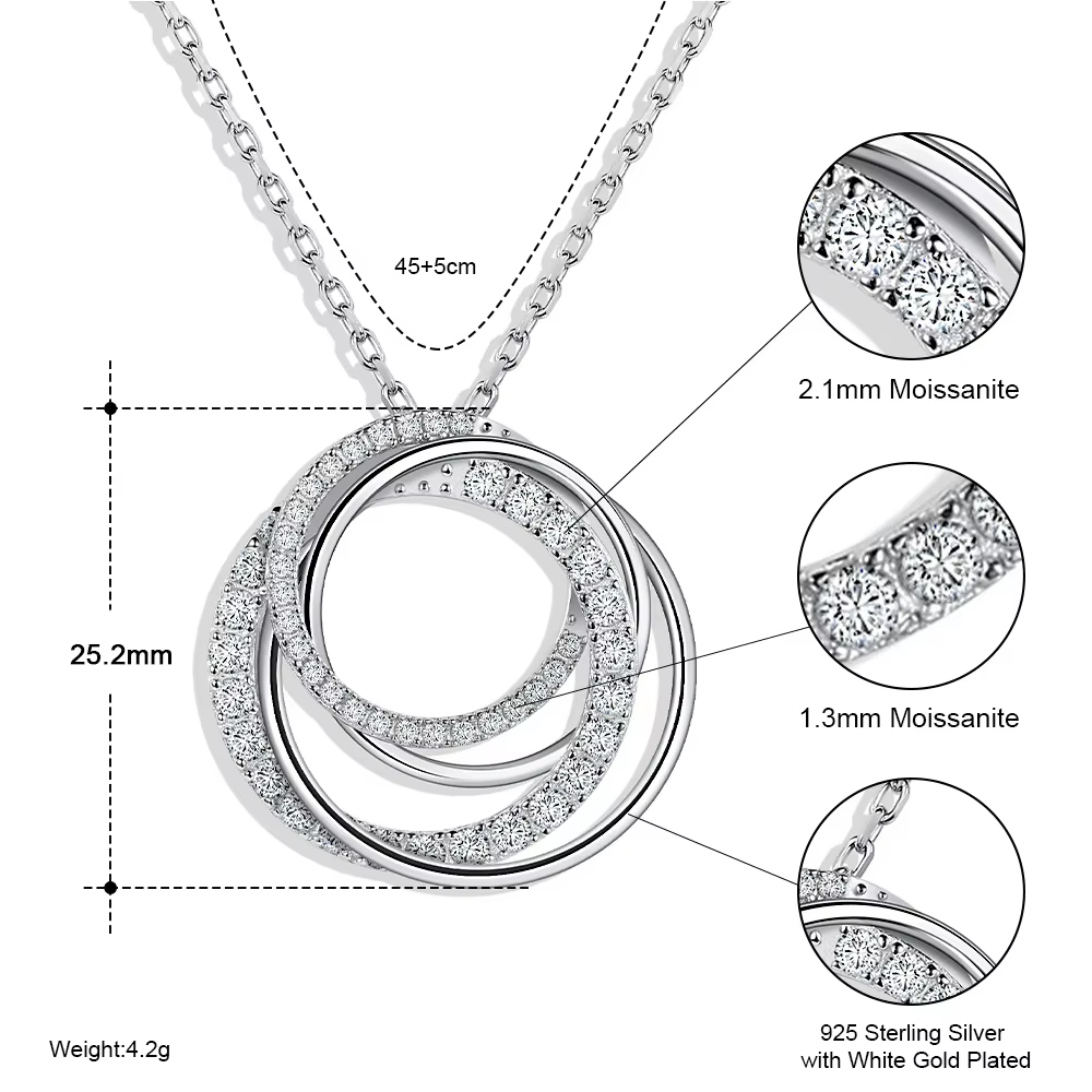 M-JAJA Moissanite pendentif collier pour femmes D VVS1 18K plaqué or blanc S925 argent multicouche c