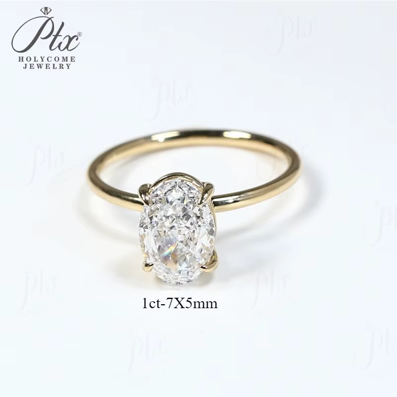 Bague Moissanite 1-3CT ovale glace pilée S92518K 14K 10K or jaune pour femmes D VVS1 bague Solitaire