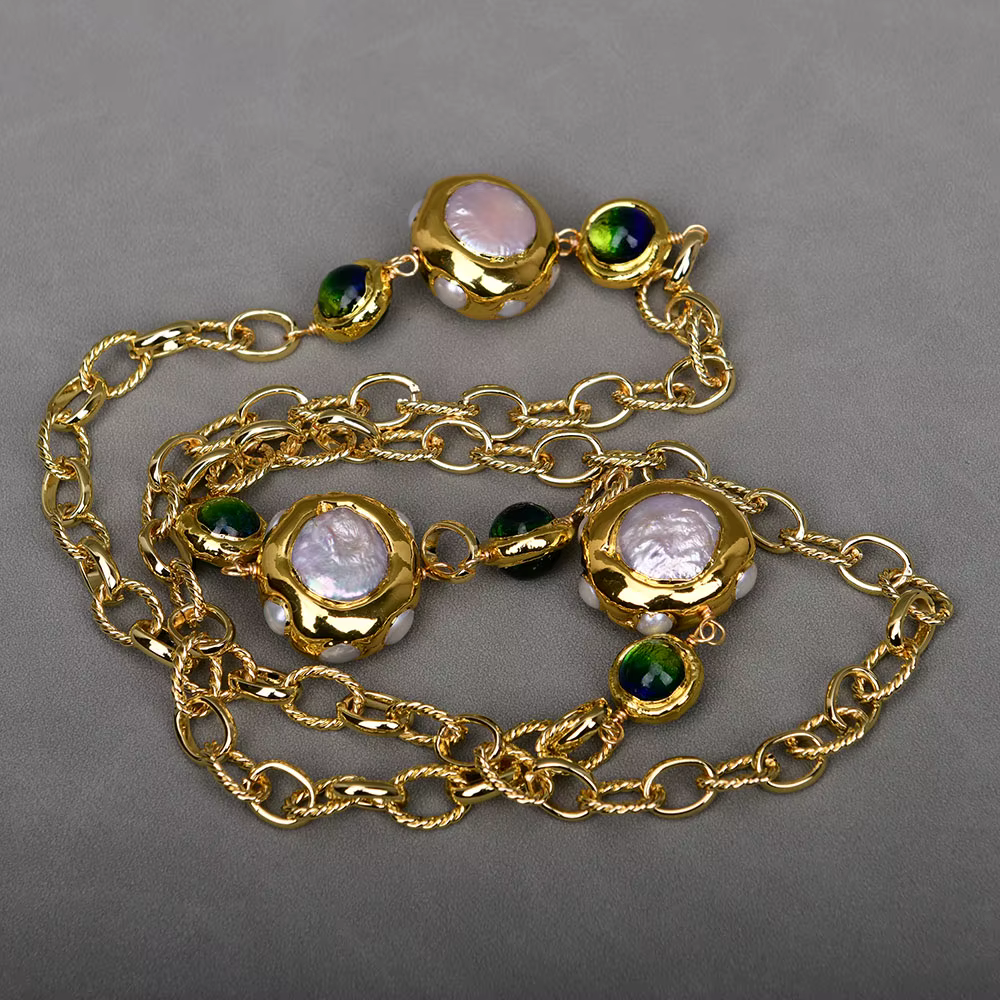 GG – collier en verre de Murano avec perles Keshi blanches de culture, bijoux esthétiques à la mode