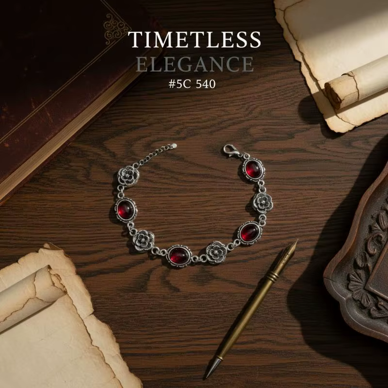Bracelet unique en pierres précieuses artificielles rouges, bracelet floral gothique unique, bracele