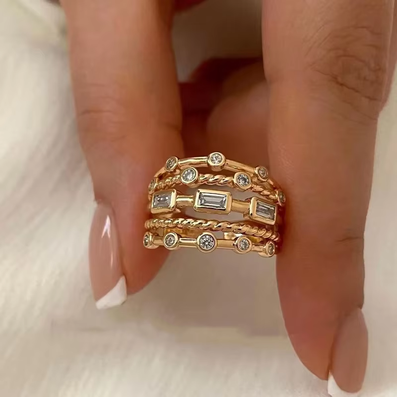 Bagues de soleil plaquées or 18 carats pour femmes, en acier inoxydable, pierre naturelle incrustée 