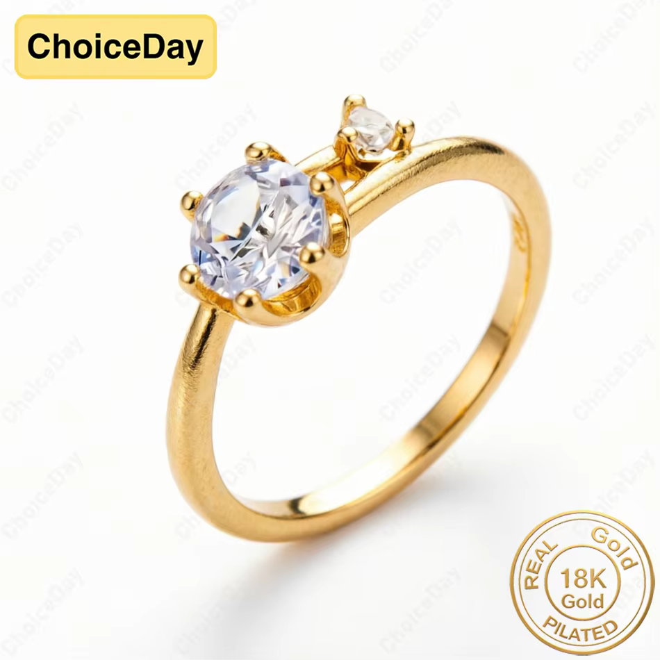 Bague en Zirconium Double Diamant Givré Plaqué Or 18K pour Femme - Bijou Élégant pour Mariage et Fêt