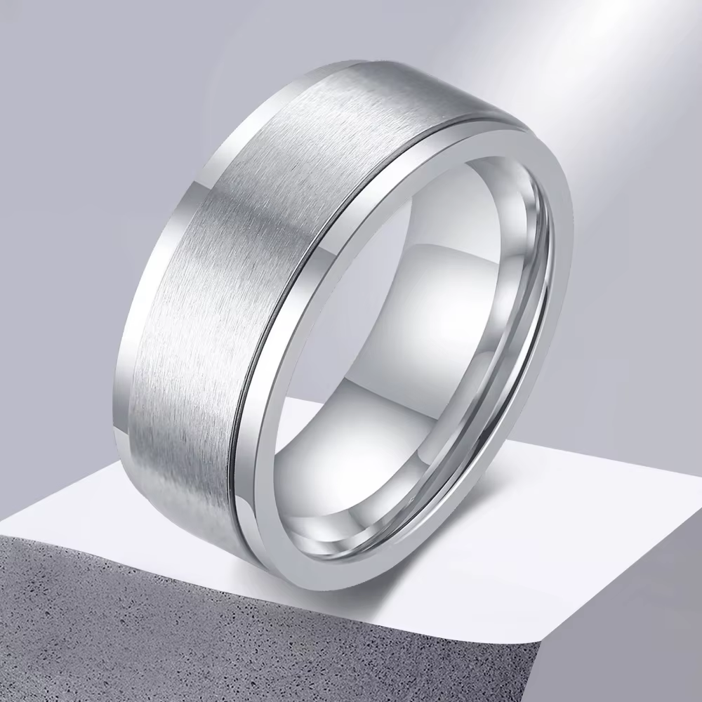 Bague anti-stress rotative brossée mate double couche unisexe, bijou de mode pour soulager le stress