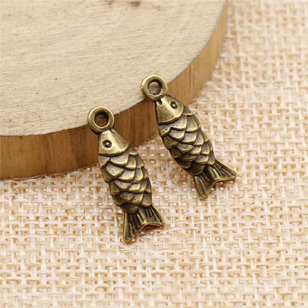 Breloques en forme de poisson, 20 pièces, 19x7mm(0.75x0.28 pouces), 2 couleurs, couleur bronze antiq