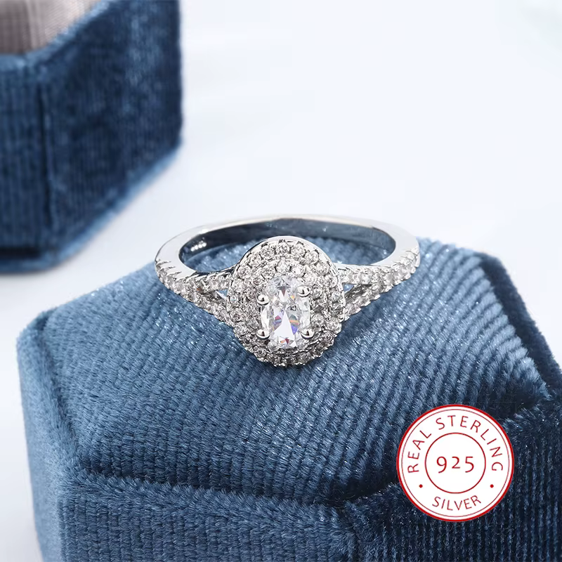 Bague de fiançailles entièrement en diamant exagéré pour femme, plaqué argent 925, bijoux de mariée,