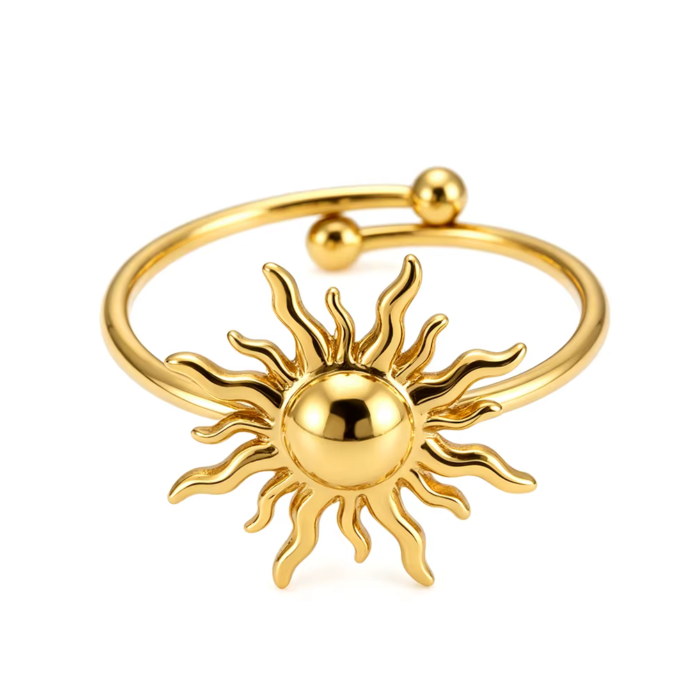 AENINE – bague en acier inoxydable pour femmes, couleur or, motif fleur de soleil, ouverte et réglab