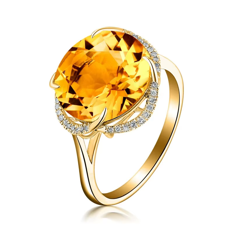 Bague Ajustable en Argent 925 avec Perle Ronde Transparente, Bijou Jaune Naturel, Fleur, 10x10mm, Pi