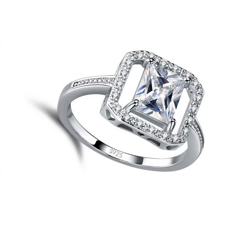 Bague en argent regardé 925 coupe princesse pour hommes et femmes, pierre de cristal blanche, Clolor
