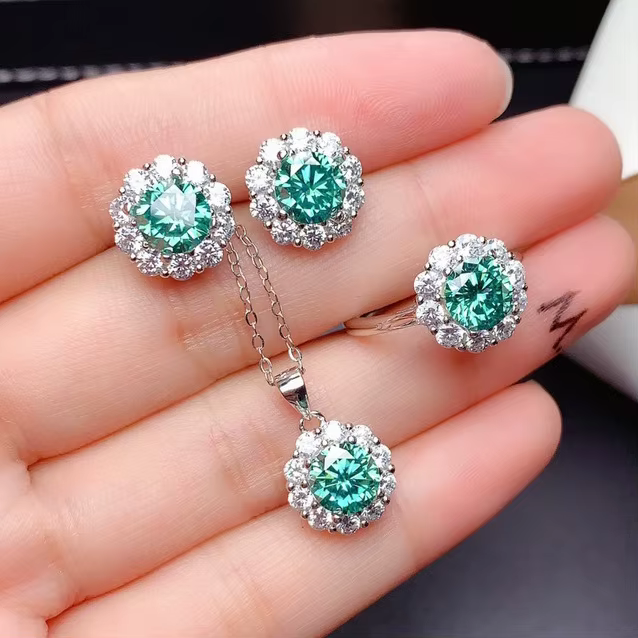 Ensemble de bijoux en diamant de Jade de laboratoire, en argent Sterling 925, bagues de fiançailles,