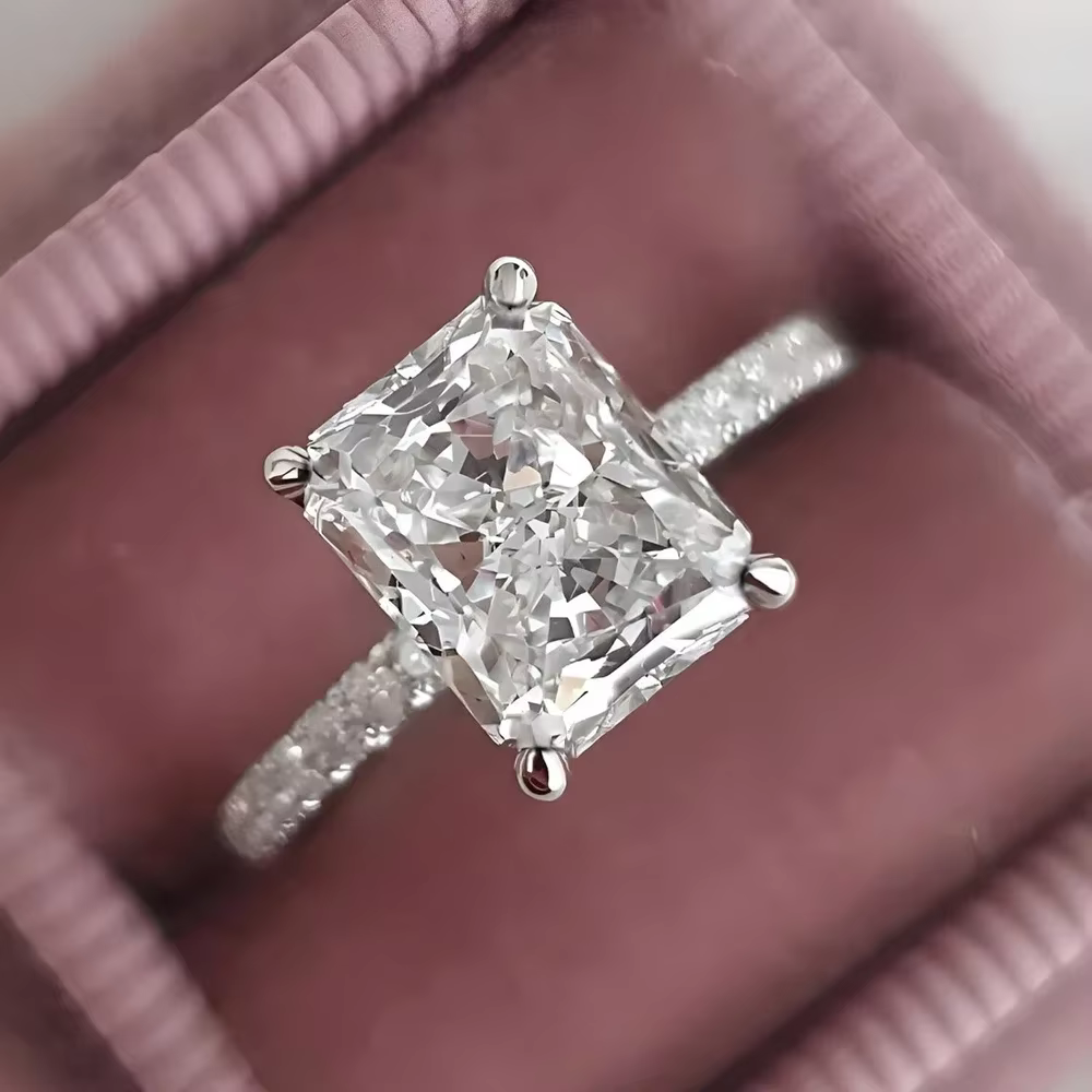 Bague de fiançailles entièrement Moissanite coupe radieuse pour femme, argent 925, diamant Halo GNE,