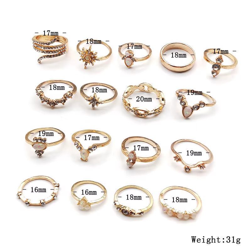 Bague de mariage en pierre de cristal clair de luxe, 17 pièces/ensemble, pour femmes et hommes, gout