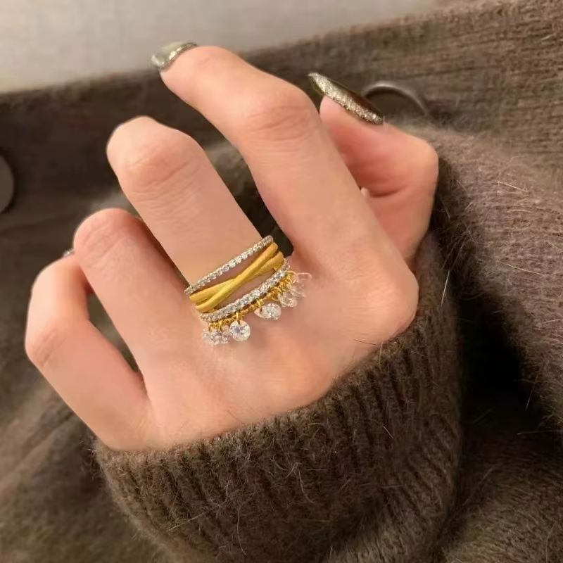 PONYKISS – bague ronde à ouverture en forme de croix avec pampilles en Zircon, couleur argent, pour 