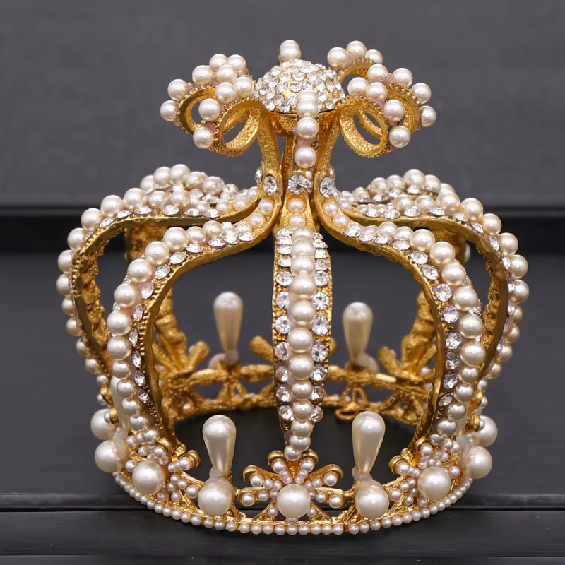 Couronne de mariage en argent avec biscuits baroques, perle de cristal, couronne ronde, coiffure de 