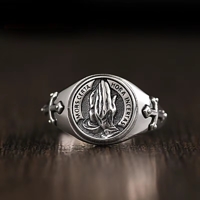 Bagues mains de prière en argent Sterling 925, cadeau de noël pour hommes et femmes, bijoux à breloq