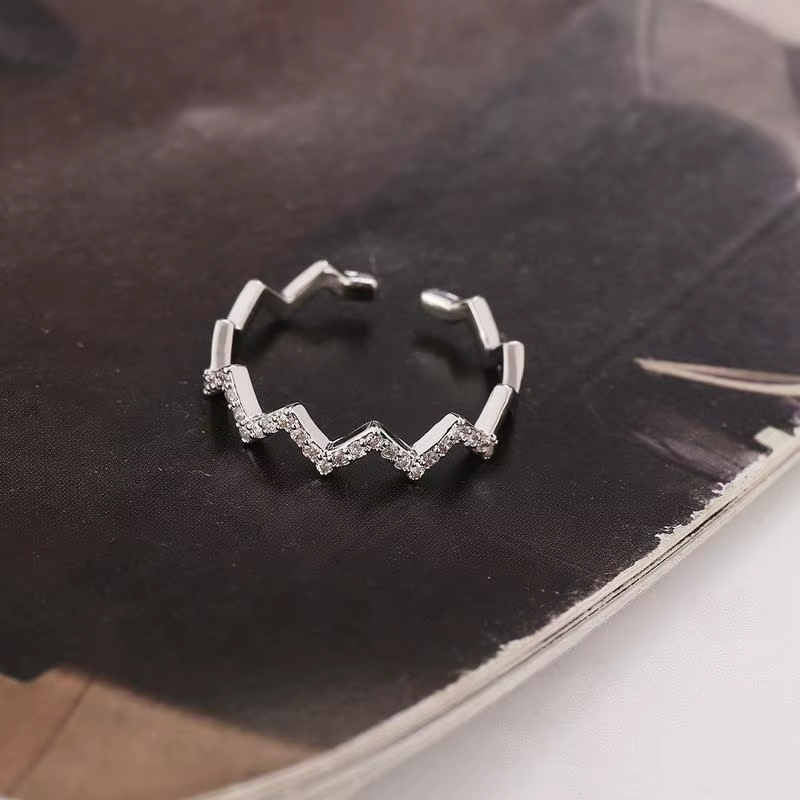 ANENJERY Zircon vague anneau réglable pour les femmes Simple mode délicat cadeau fête bijoux bisuter