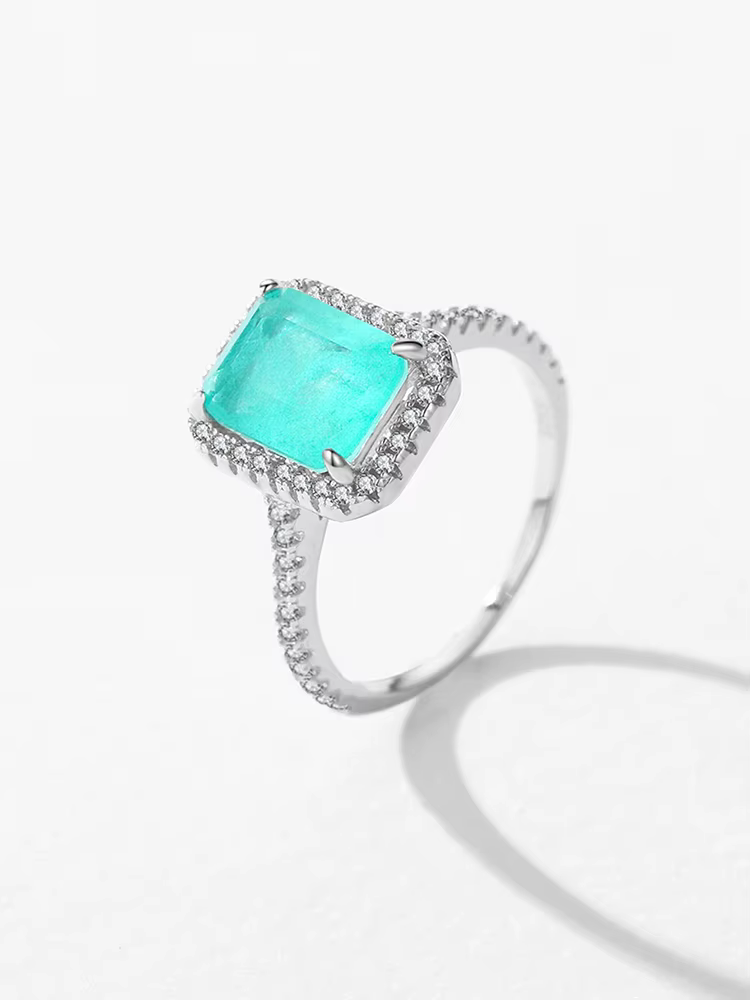 Bague rectangulaire en argent Sterling 925 pour femmes, exquise, en Ziron vert, de luxe scintillant,