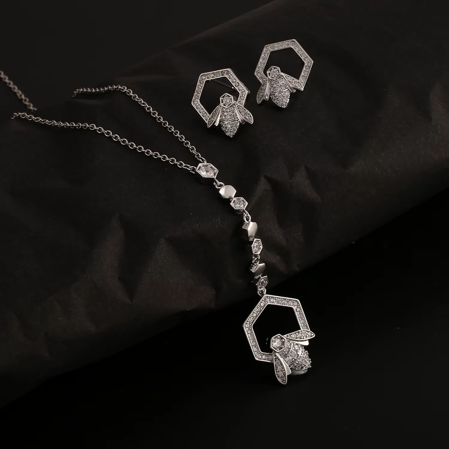 Ensemble collier et boucles d'oreilles en forme de Y plaqué or avec motif nid d'abeille pour femme, 