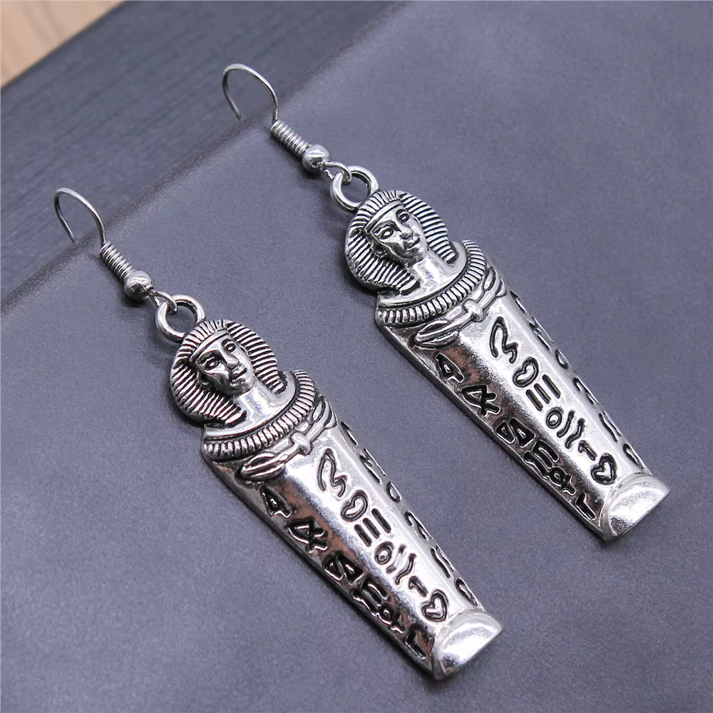 Boucles d'oreilles pendantes en argent antique vintage pour femmes, breloques pharaon égyptien, bouc