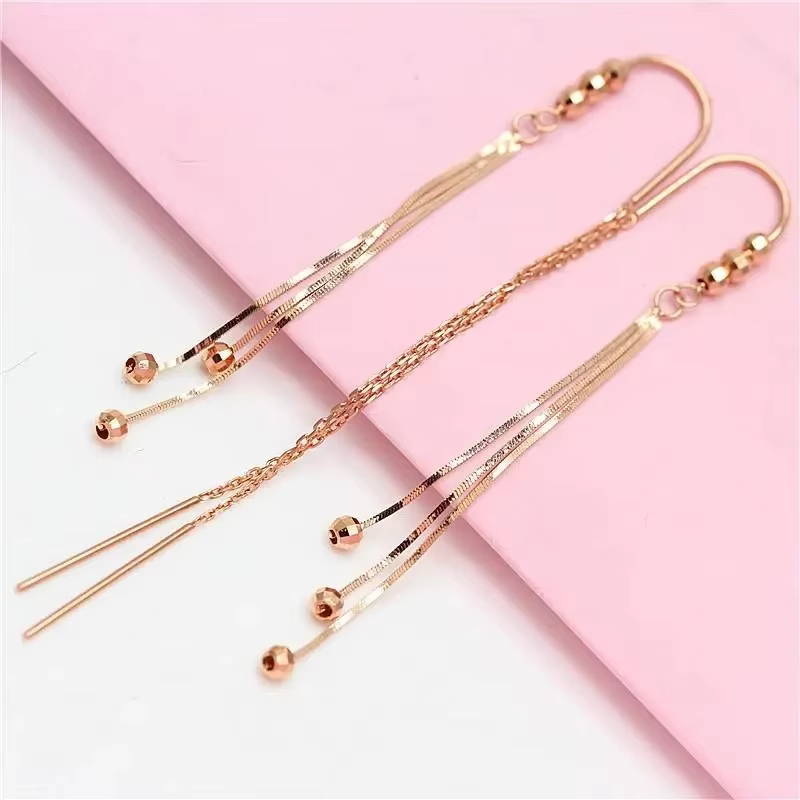 585 or violet longue ligne d'oreille 14k or rose géométrique perle ronde mode doux gland chaîne bouc