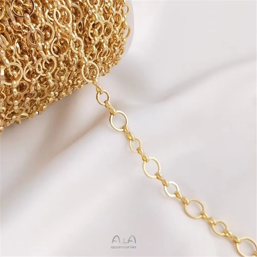 Chaîne ronde en O plaquée or 14 carats, 6 + 8mm, collier lâche manuel, accessoires de bracelet de br