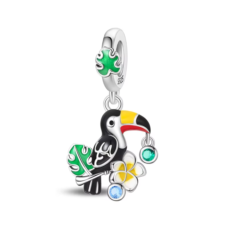 Pendentif en argent Sterling 925 avec breloques toucanes en Zircon, adapté aux bracelets originaux d