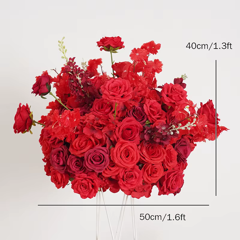 Décor sur support doré pour réception de mariage rouge, arrangement floral, centre de table rose, bo