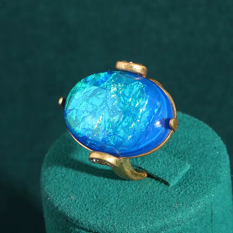 Bague Vintage en opale bleu mer, couleur or 18 carats, réglable, bijoux de luxe de qualité, déclarat