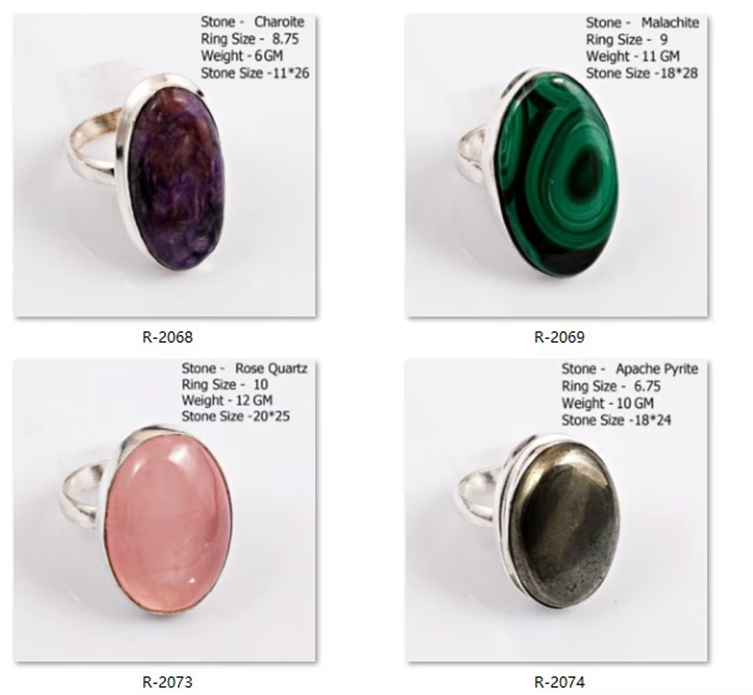Bague en Malachite, Amazonite, Turquoise, Jaspe, Agate, Charoïte, Topaze Bleue, Labradorite, Pierre 