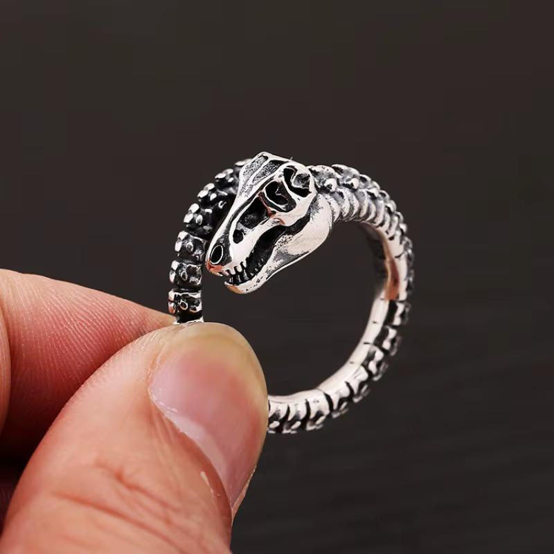 Buyee 925 en argent Sterling dinosaure os anneau audacieux grand anneau de déclaration pour hommes f