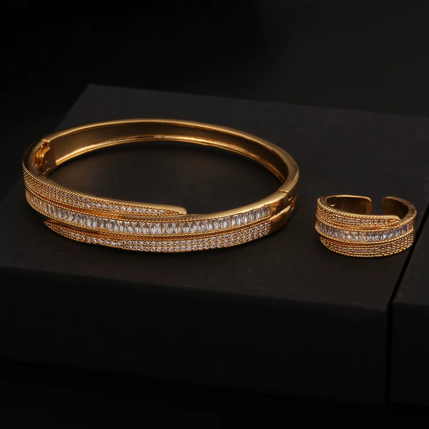 Ensemble de bracelets et bagues pour femmes, bracelet manchette irrégulier, bracelet large et épais 
