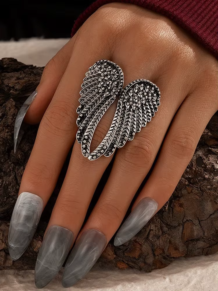 Grand anneau ailes d'ange rétro pour femmes, unisexe, Vintage, ouvert, Punk, gothique, Rock, hip hop