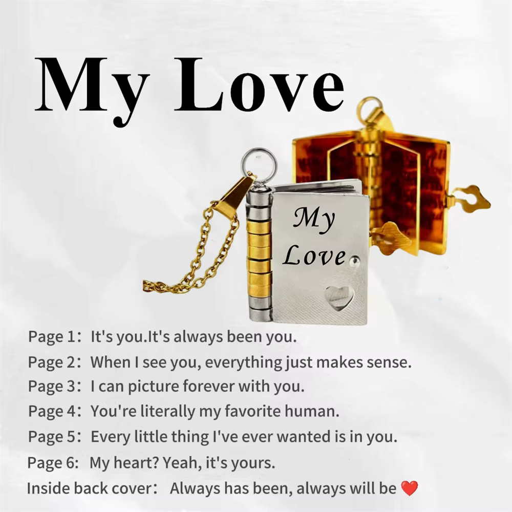 Mon livre d'amour collier gravé Messages romantiques livre médaillon pendentif colliers pour amoureu