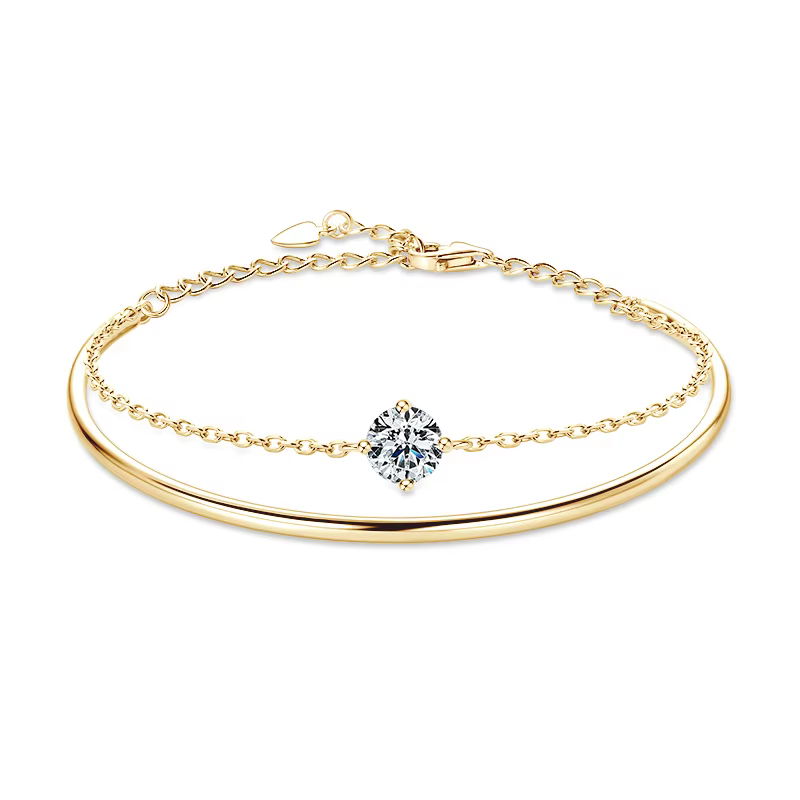 RAStore-Bracelet en argent regardé S925 pour femme, double manchette réglable, bracelet en moissanit