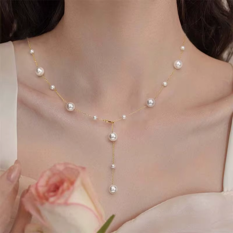 Collier avec pendentif pompon en Imitation de perles pour femmes, élégant, Simple, en forme de Y, lo
