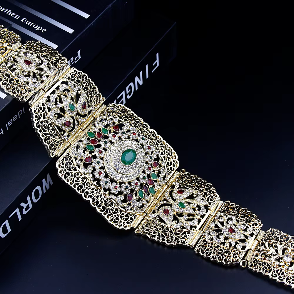 Sunspicems-Ensembles de bijoux de mariage chic pour femmes, mariée marocaine, ceinture de caftan en
