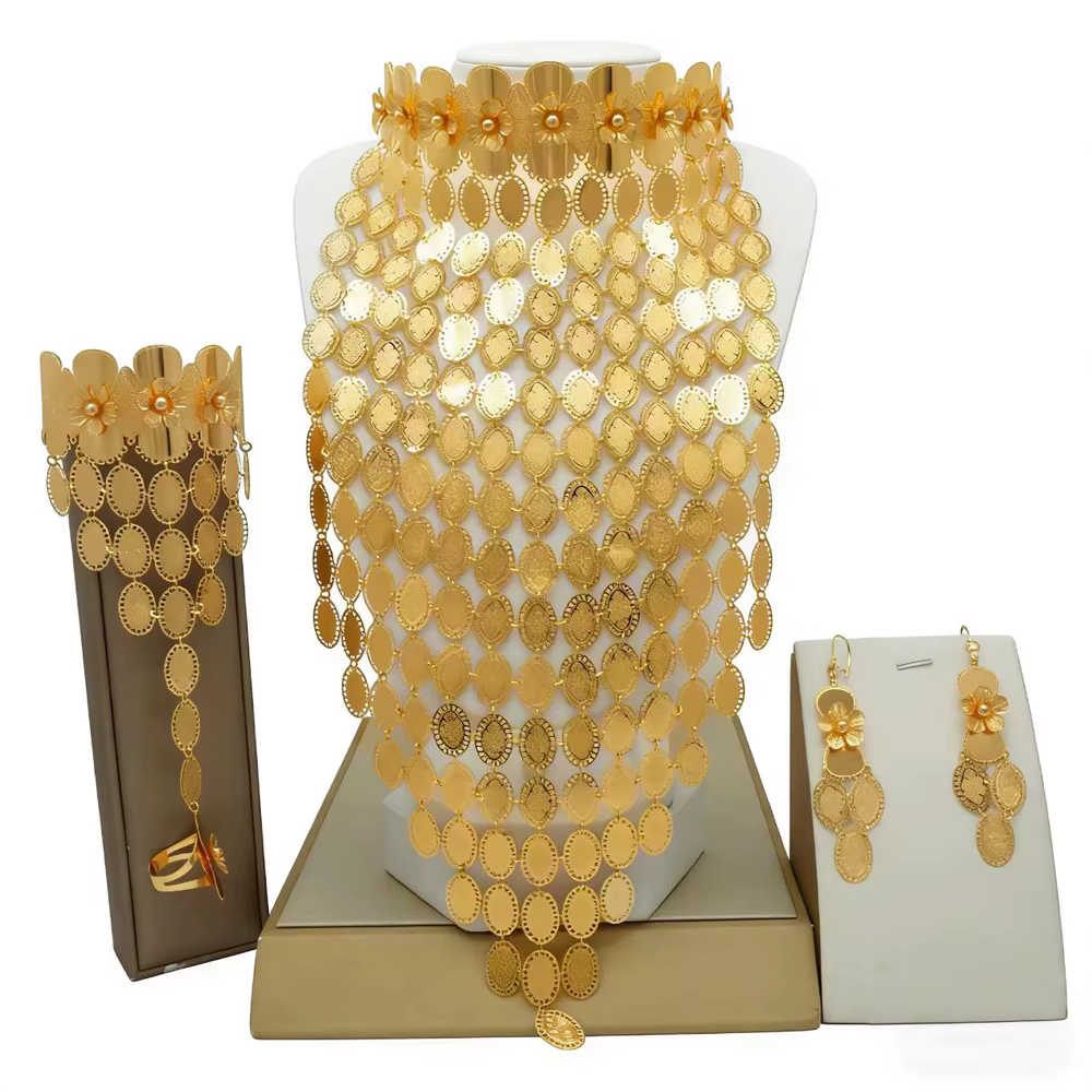 Ensemble de bijoux floraux à franges, mode dubaï, accessoires de fête africaine d'inspiration indien
