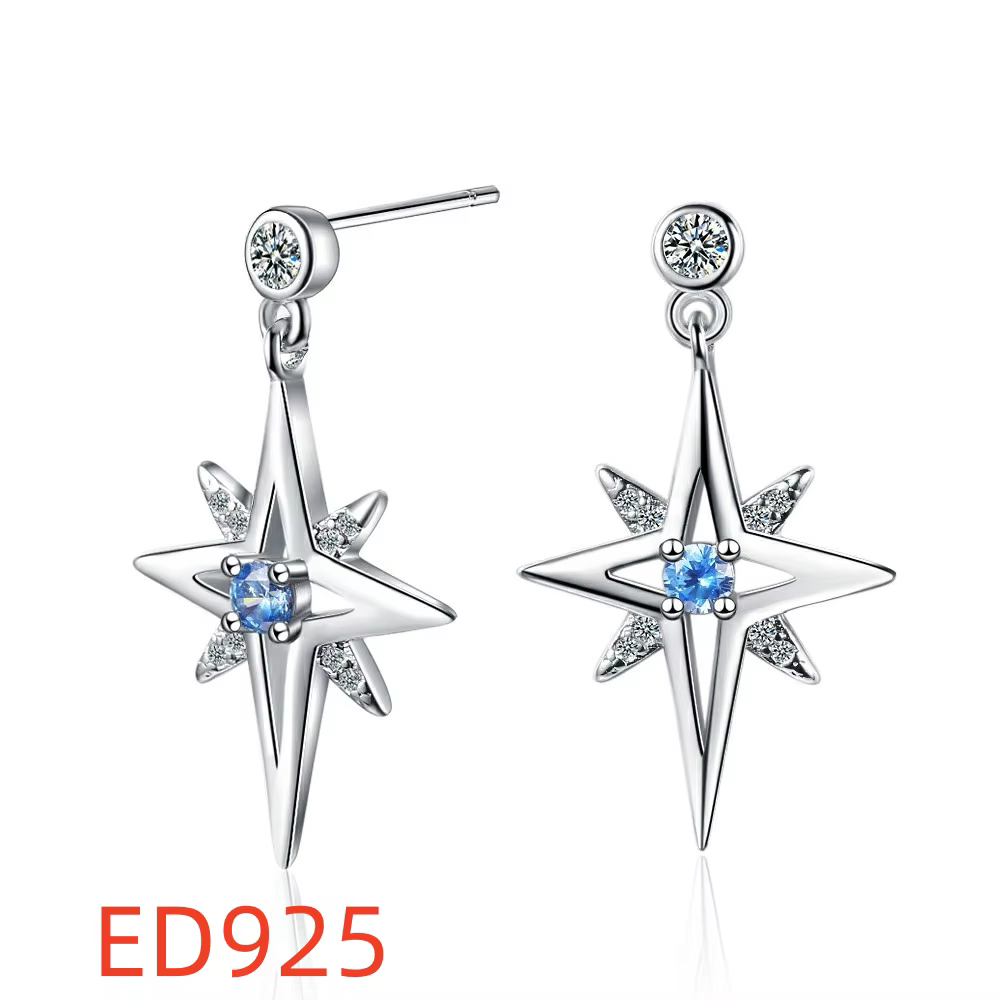 Boucles d'oreilles en argent Sterling 925, pendentif étoile brillante incrusté de Zircon, boucles d'