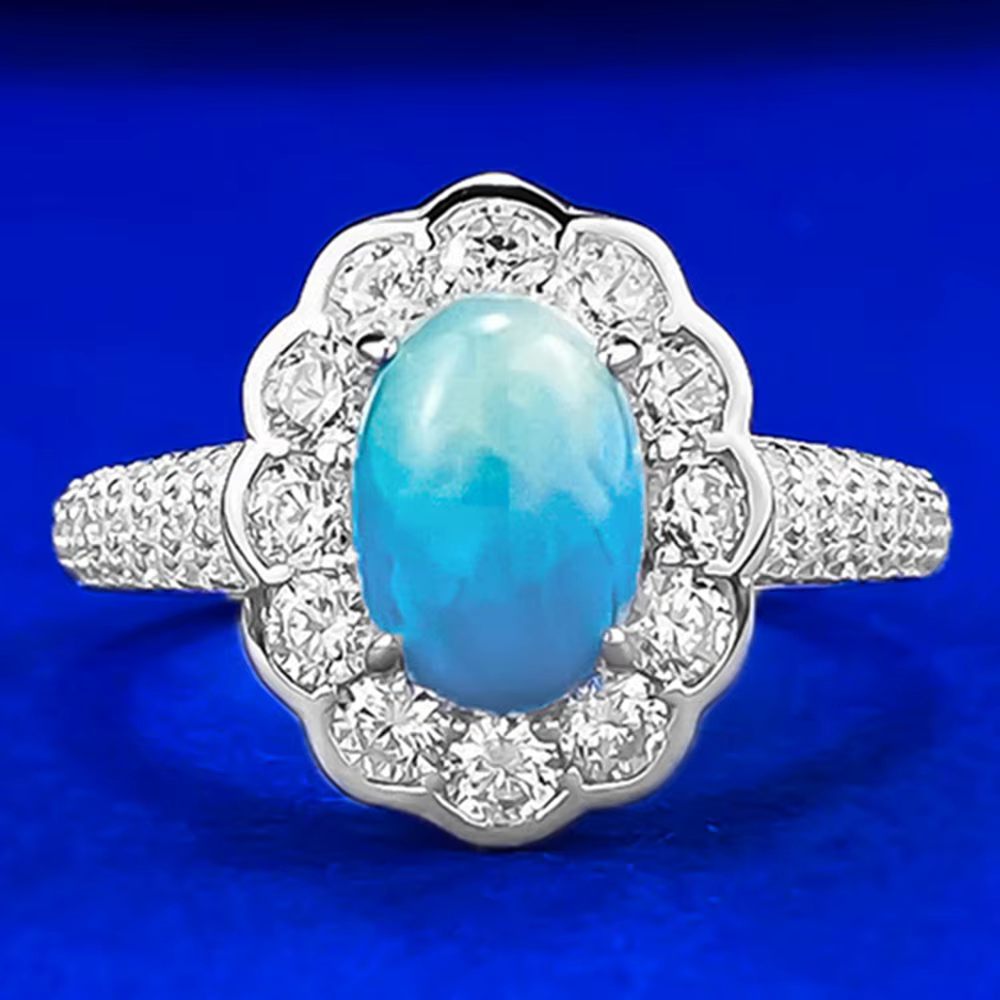 Wong Rain – bagues Vintage en argent Sterling 925, coupe ovale, 9x6 MM, Larimar, diamant à haute ten