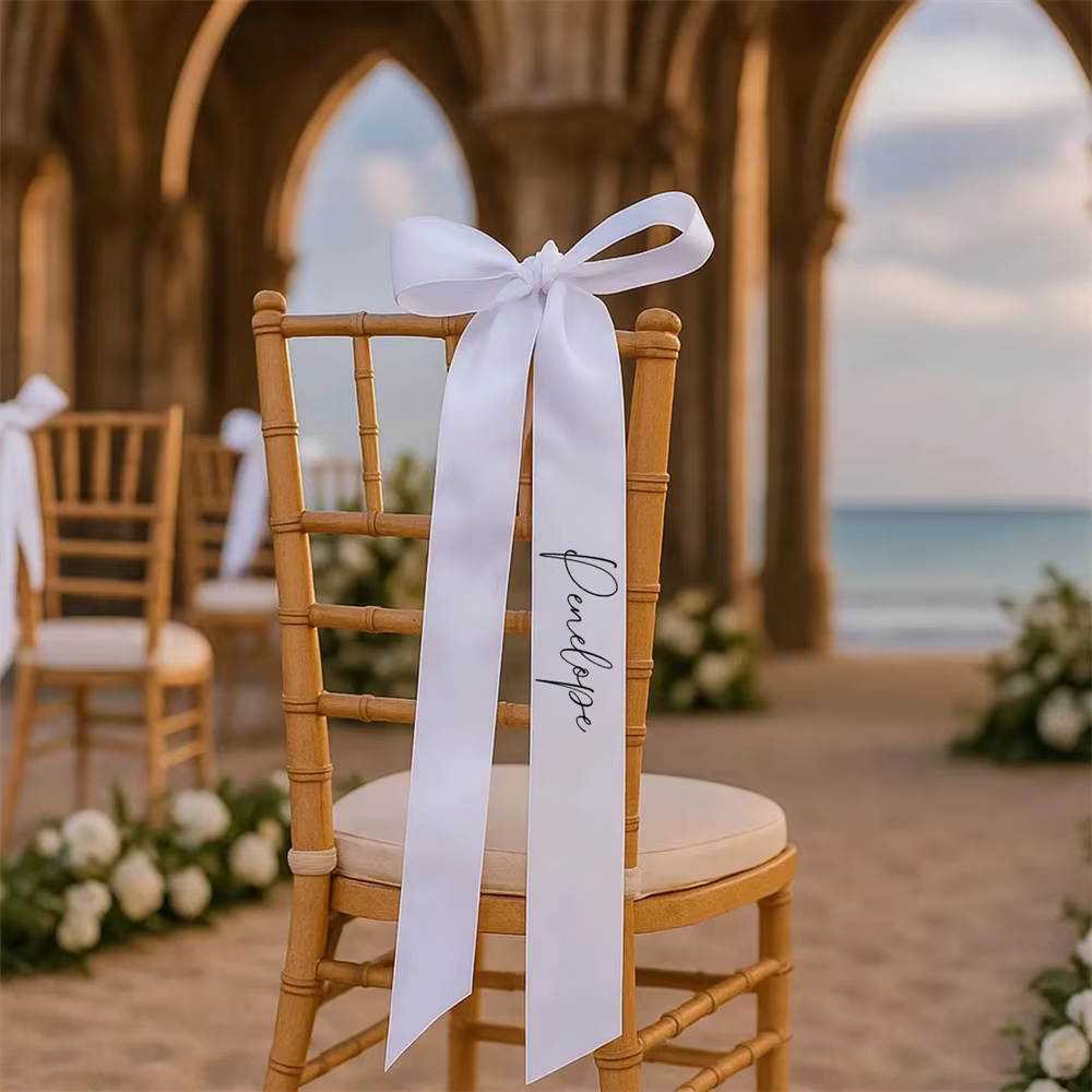 Ruban long personnalisé avec texte nominatif, pour dossier de chaise de mariage, décoration de fête,