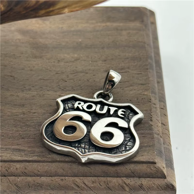 Collier de motos Route 66, bijoux en acier inoxydable 316L, Punk Biker, polissage doré, pendentif po