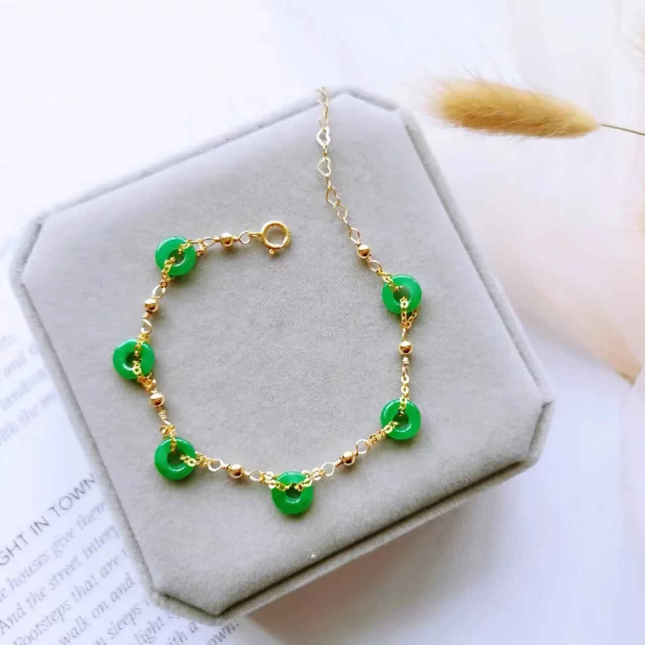 Bagues en Jade véritable naturel vert, Bracelet en perles, bijoux en pierre précieuse sculptée, calc