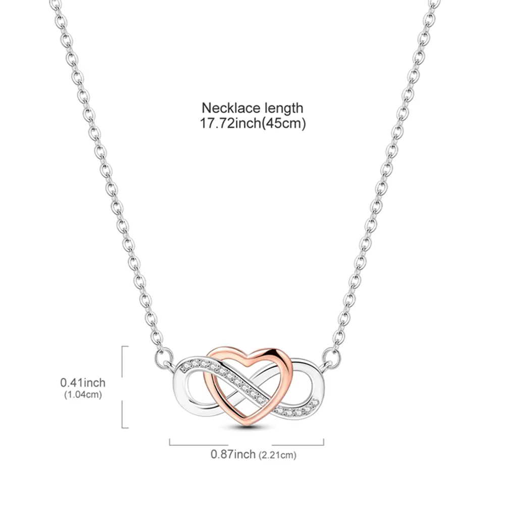 Collier en argent sterling 925 avec pendentif cœur infini en or rose, cadeau pour femme